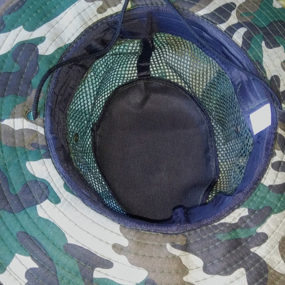 GROOVY GLAM Green Camo Boonie Bush Hat Summer Mesh Wide Brim with Drawstring - Picture 3 of 5